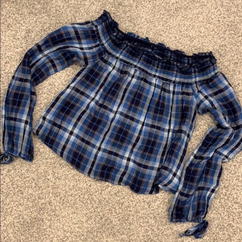 Plaid off the shoulder top